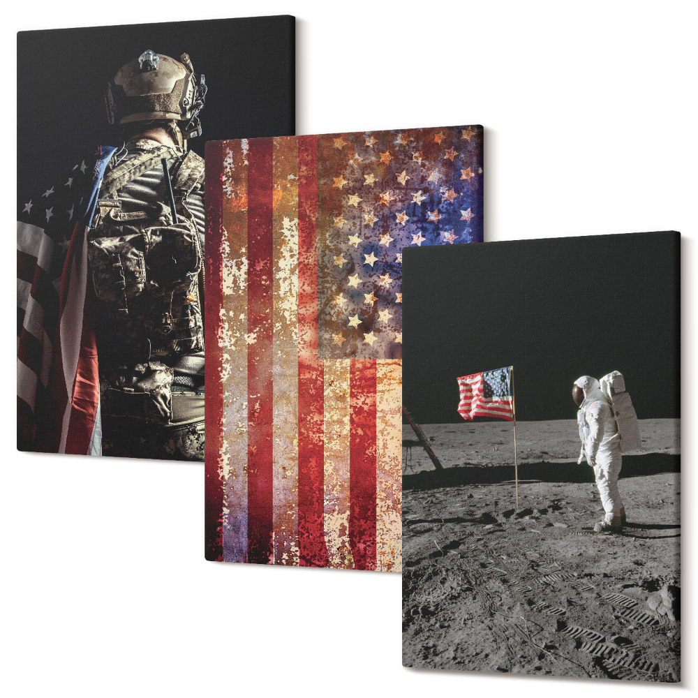 Tablou canvas set triptic Simboluri naționale americane Steagul SUA