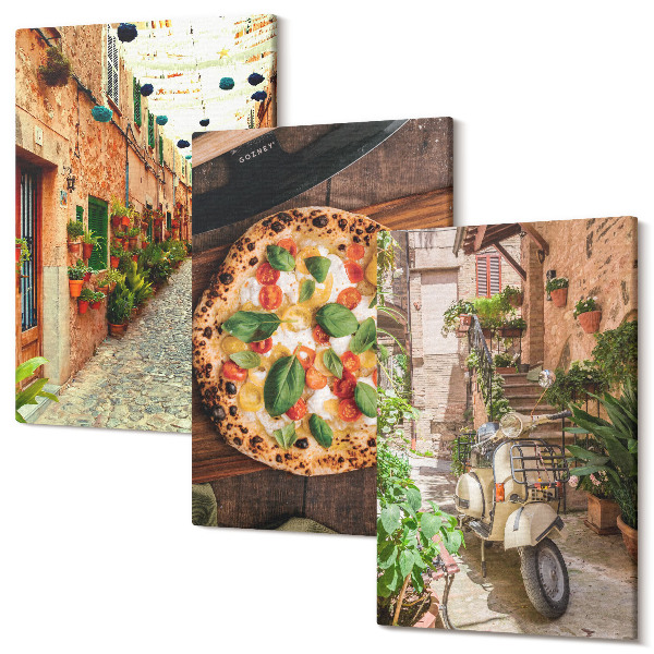 Set tablouri canvas triptic Străzi fermecătoare cu plante și pizza italiană