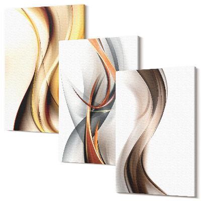 Tablou canvas set triptic Valuri în nuanțe de galben, gri și maro