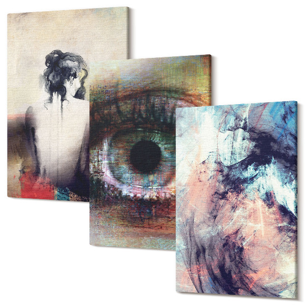 Tablou 3 piese Portretul unei femei ochi culori abstracte emoții