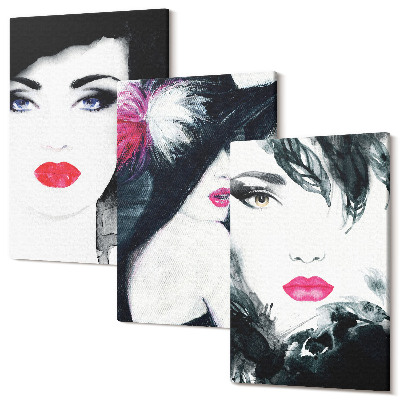 Tablou 3 piese Portrete pictate ale femeilor cu buze expresive