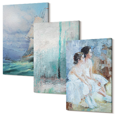 Tablou canvas set triptic Navă pe mare portret abstract al dansatorilor