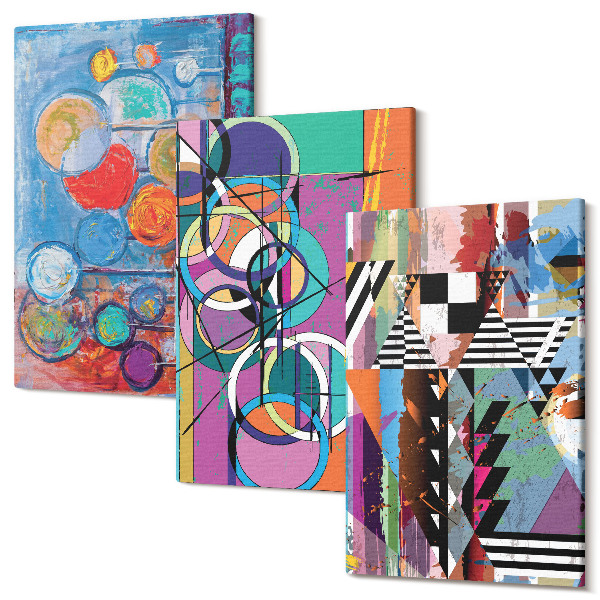 Set tablouri canvas triptic Abstracții colorate cu cercuri și modele geometrice