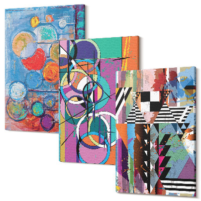 Set tablouri canvas triptic Abstracții colorate cu cercuri și modele geometrice