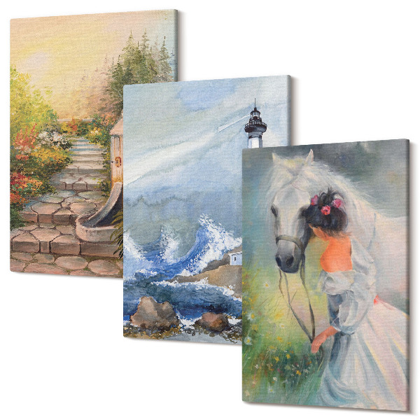 Tablou 3 piese Peisaje naturii far și fată cu cal