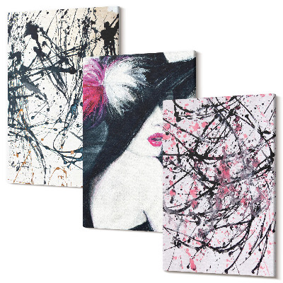 Tablou canvas set triptic Modele de vopsea abstractă femeie în pălărie