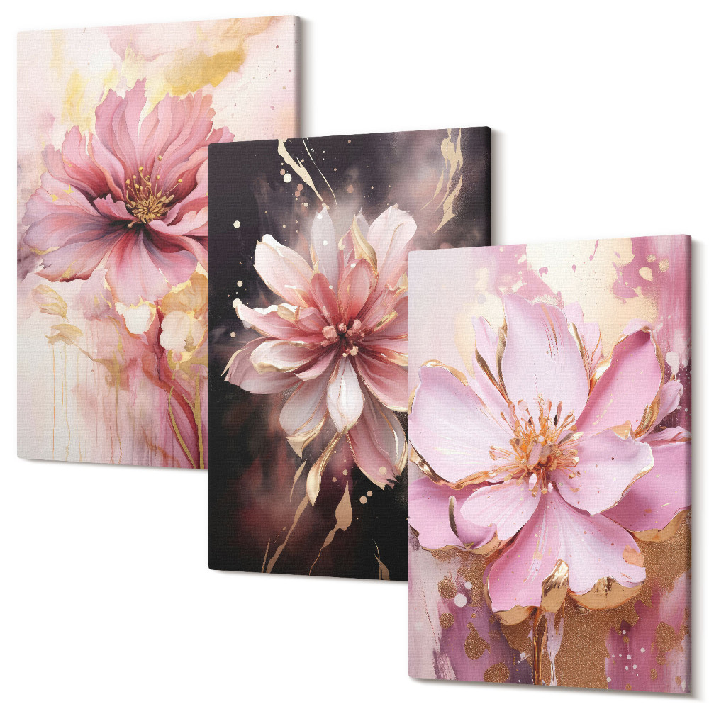 Tablou 3 piese Compoziții florale în nuanțe de roz și alb