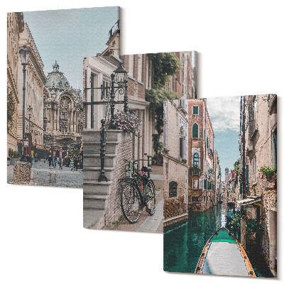 Set tablouri canvas triptic Străzi ale orașului venețian cu arhitectură și apă