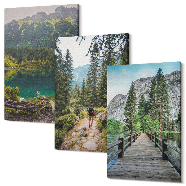 Tablou canvas set triptic Munți, lacuri, păduri și poteci în natură