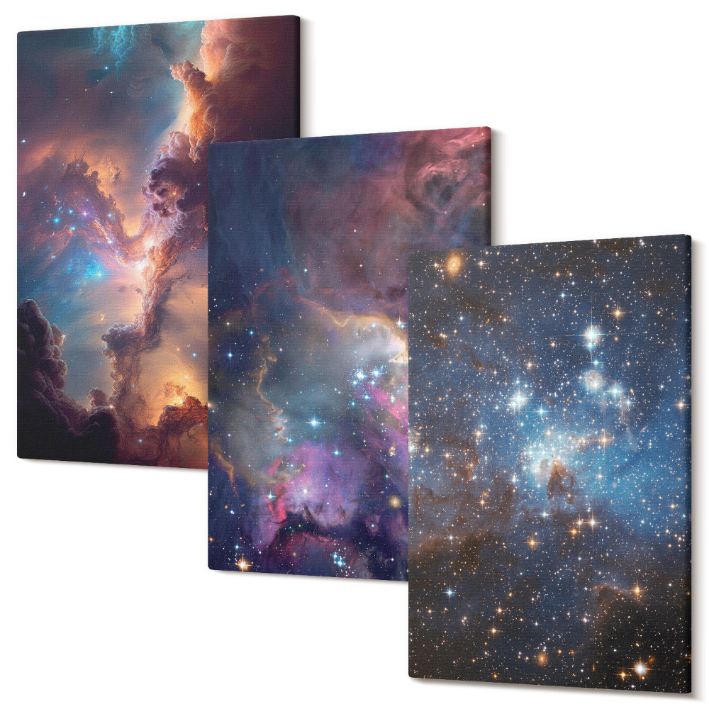 Set tablouri canvas triptic Peisaje spațiale cu stele și nebuloase
