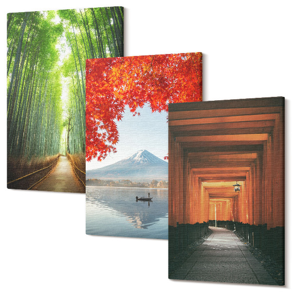Tablou canvas set triptic Pădurea de bambus Muntele Fuji torii cale peisajelor din Japonia