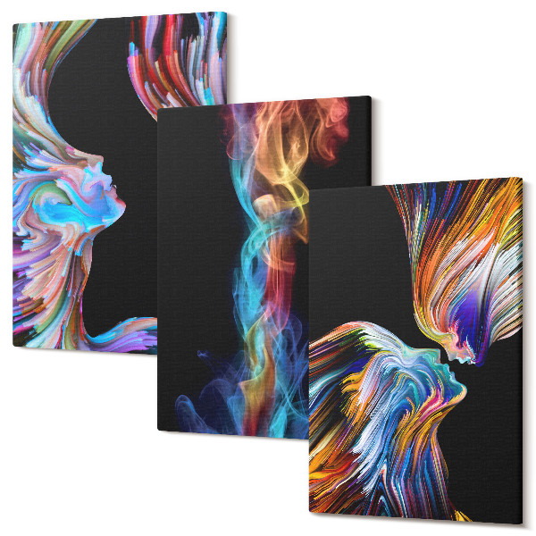 Set tablouri canvas triptic Abstracții colorate cu fețe și forme dinamice
