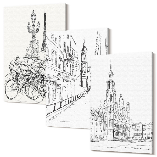 Set tablouri canvas triptic Desene simple ale vederilor orașului