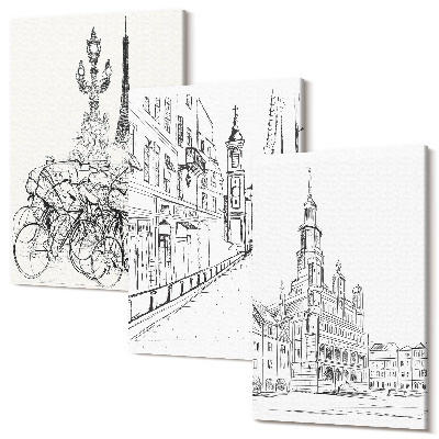 Set tablouri canvas triptic Desene simple ale vederilor orașului