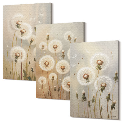 Set tablouri canvas triptic Păpădii albe pe un fundal de culori strălucitoare