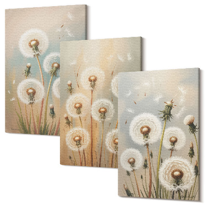 Tablou canvas set triptic Flori de păpădie pe un fundal de culori pastelate