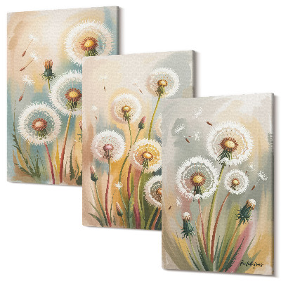 Tablou 3 piese Flori de păpădie pe un fundal de ierburi pastelate