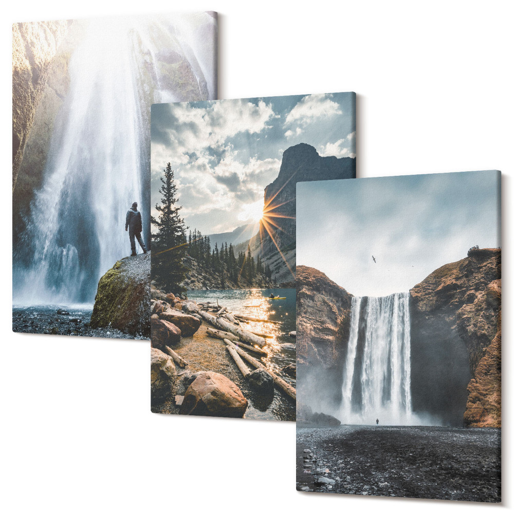 Tablou canvas set triptic Cascade în munți cu peisaje naturale frumoase