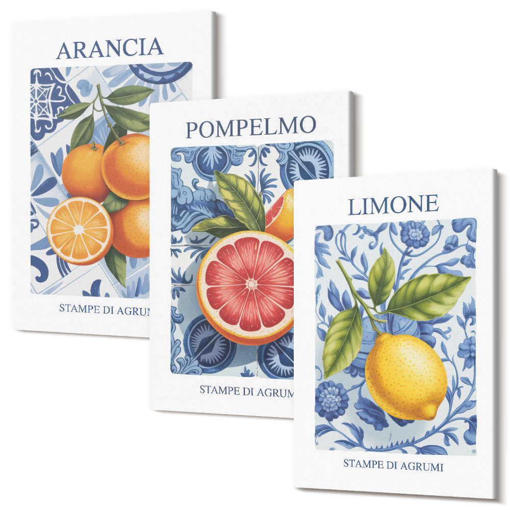 Tablou canvas set triptic Ilustrații vintage de fructe citrice