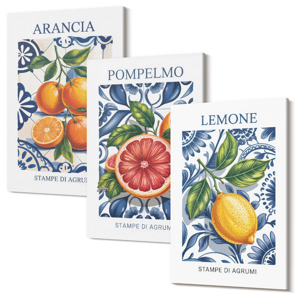 Tablou 3 piese Afișe de modă cu citrice în stil italian