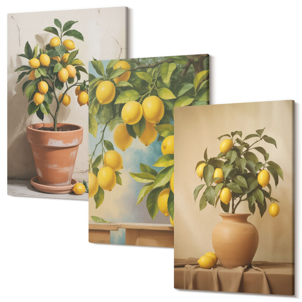 Set tablouri canvas triptic Lămâi în ghivece și vaze