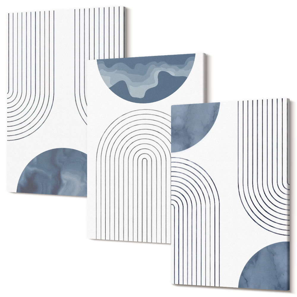 Set tablouri canvas triptic Modele abstracte în nuanțe de albastru și alb