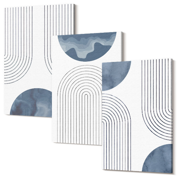 Set tablouri canvas triptic Modele abstracte în nuanțe de albastru și alb