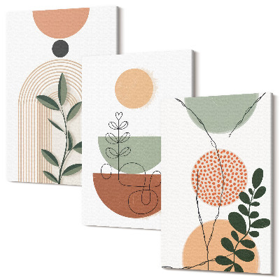 Tablou canvas set triptic Forme abstracte cu motive vegetale colorate