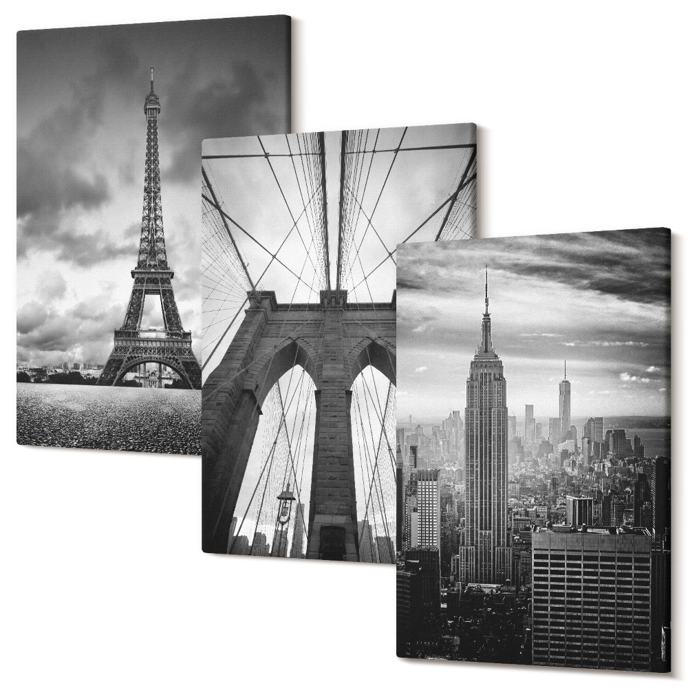 Tablou 3 piese Turnuri și poduri în nuanțe monocromatice