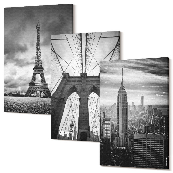 Tablou 3 piese Turnuri și poduri în nuanțe monocromatice