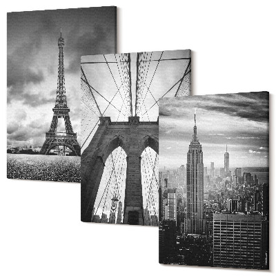 Tablou 3 piese Turnuri și poduri în nuanțe monocromatice