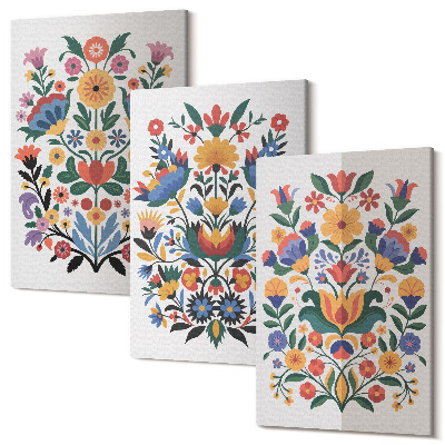 Set tablouri canvas triptic Modele florale în culori intense pe fundal alb