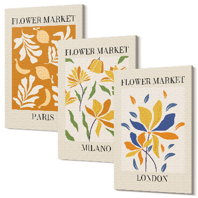 Tablou 3 piese Postere florale Paris Milano Londra