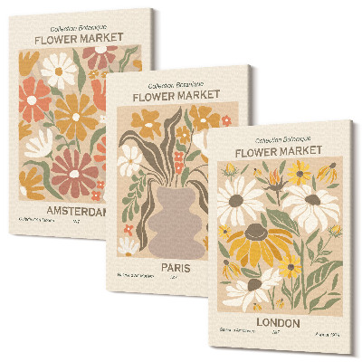 Set tablouri canvas triptic Modele florale din Amsterdam, Paris și Londra