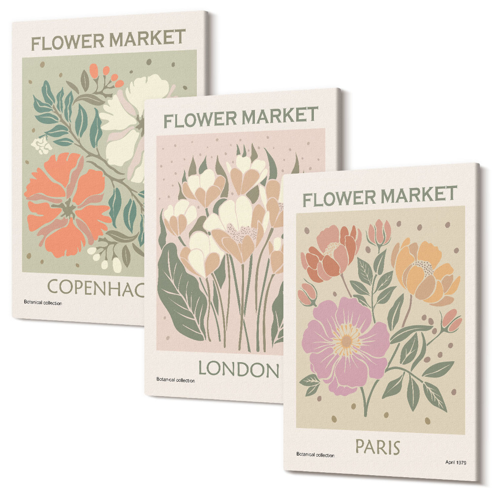 Tablou 3 piese Postere florale Copenhaga Londra Paris