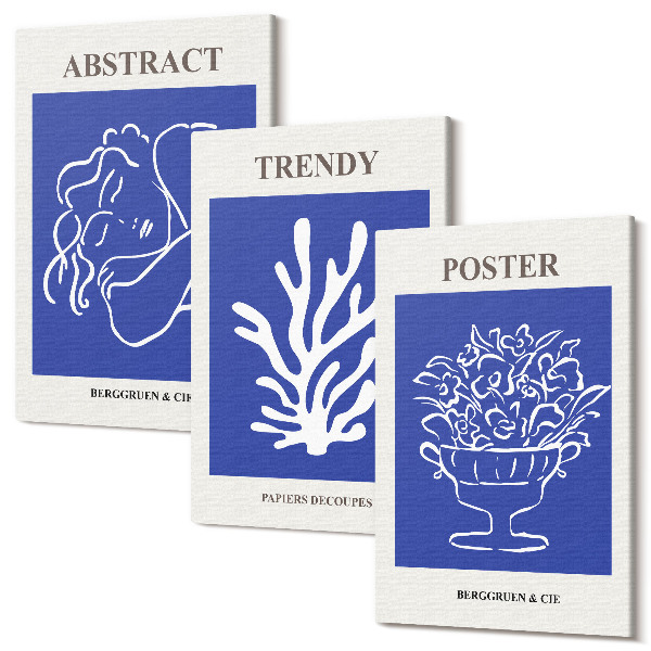 Set tablouri canvas triptic Afișe albastre elegante de Henri Matisse