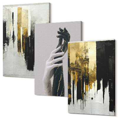 Tablou canvas set triptic Modele de pictură abstractă și două mâini