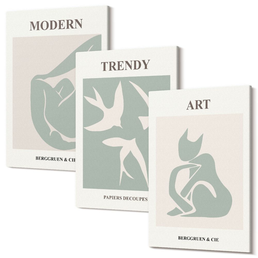 Set tablouri canvas triptic Henri Matisse figuri abstracte în culori discrete