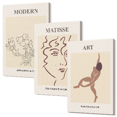 Tablou 3 piese Grafică elegantă cu flori, fețe și figuri umane