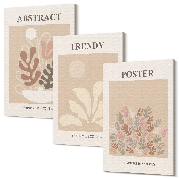 Set tablouri canvas triptic Motive vegetale în nuanțe de afișe bej și maro