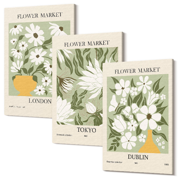 Tablou canvas set triptic Afișe florale Londra Tokyo Dublin
