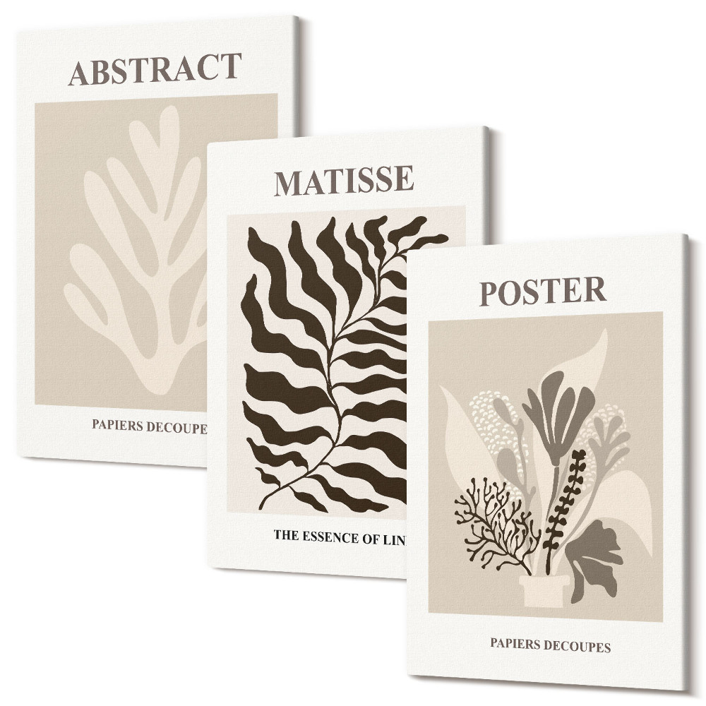 Tablou canvas set triptic Modele de plante în nuanțe de bej și maro