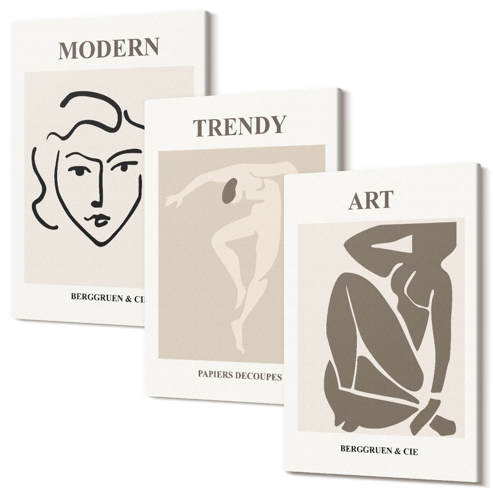 Tablou 3 piese Portrete abstracte în culori dezactivate