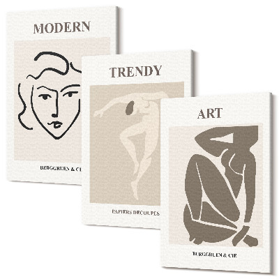 Tablou 3 piese Portrete abstracte în culori dezactivate