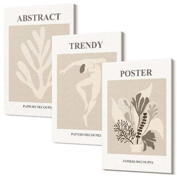 Set tablouri canvas triptic Modele de plante în nuanțe de bej și maro