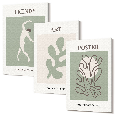 Set tablouri canvas triptic Figuri abstracte și motive vegetale în culori discrete