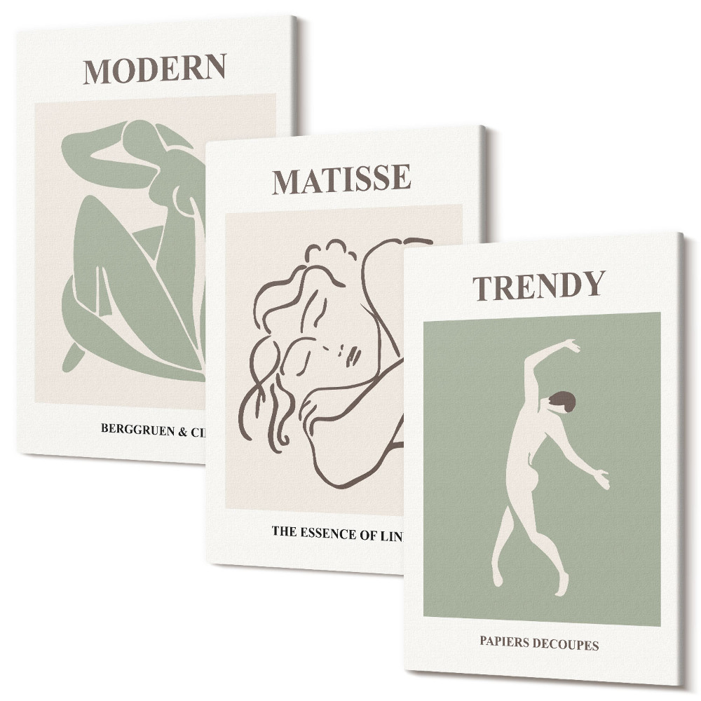 Tablou 3 piese Personaje elegante în forme și culori minimaliste