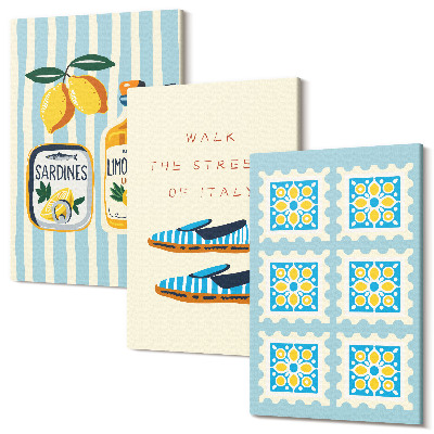 Tablou 3 piese Modele de fructe și elemente ale culturii italiene