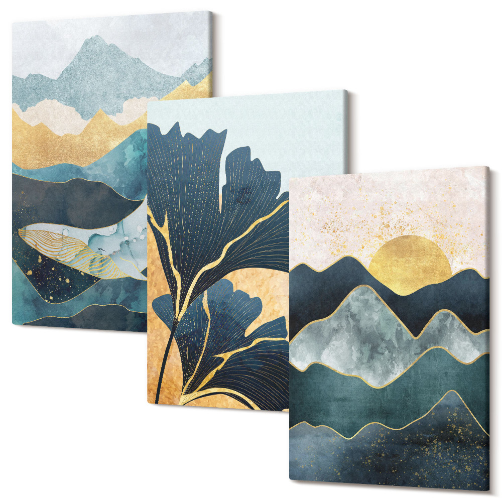 Tablou 3 piese Vederi estetice abstracte cu munți și plante