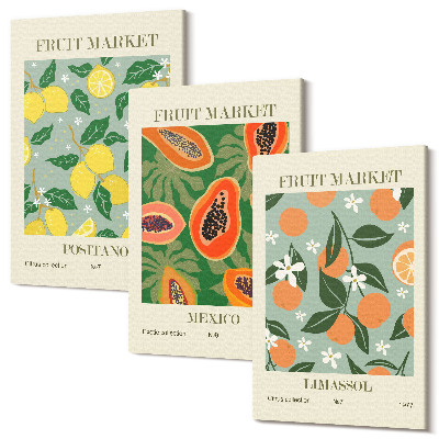 Tablou 3 piese Afișe cu fructe lămâi papaya mandarine flori